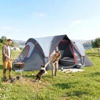 Outsunny Tienda de Acampada para 6 Personas Impermeable 3000mm+ con Bolsa de Transporte y Gancho 455x220x180 cm Gris(m-2)