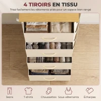 HOMCOM Commode 4 tiroirs en tissu, meuble de rangement avec 4 poches, 2 crochets, structure en acier, 45 x 30 x 94,5 cm, Beige(m-4)