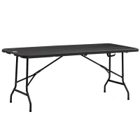 Outsunny buitentafel, tuintafel, voor 6 personen, opvouwbaar, houtlook, donkergrijs, 180 x 75,5 x 73 cm(m-1)
