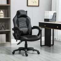 HOMCOM Sedia Poltrona da Ufficio Massaggiante e Riscaldante Design Ergonomico Reclinabile Finta pelle 68L×69P×(108-117)Acm Nera(m-10)