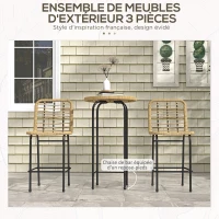 Outsunny Ensemble 3 pièces 1 table haute ronde design bohème + 2 tabourets ronds avec repose-pied en métal 2 personnes naturel(m-4)