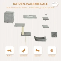 PawHut Kletterwand Katzen 7-teilig Katzen Kletterwand Set mit Katzenhaus, Plattform, Plattform Grau(m-4)