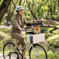 PawHut Hondenfietsmand Voorop 2-in-1, Draagbare Fietsmand met Kap, Veiligheidslijn, Schouderriem en Zijvakken, tot 5 kg(m-9)