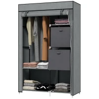 HOMCOM Opvouwbare stoffen kledingkast met 1 kledingstang, 6 planken, 102 x 42,5 x 162,5 cm, grijs(m-10)