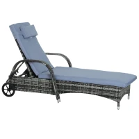 Outsunny Gartenliege mit Auflage, verstellbare Rückenlehne, Metallgestell, Polyrattan, grau, 200 x 73 x 103 cm(m-11)