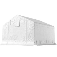 Outsunny Capanno da Giardino e Tenda Garage 3x3 m Impermeabile con Porta Avvolgibile, Metallo e PE, Bianco(m-11)