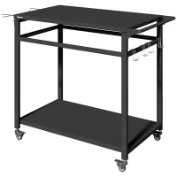 Outsunny Keukenwagen met wielen, 2-laagse serveerwagen met vuilniszakhouder, haken, handgrepen, 113 x 50,5 x 88 cm zwart(m-10)