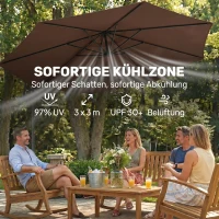Outsunny afneembare parasol zweefparasol zwengelparasol met handkruk, koffie(m-4)