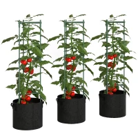 Outsunny Hoogbed met rankrek 83,7 liter zakken 3-delige set driehoekige plantenbak tomatensteun 35 x 35 x 120 cm(m-11)