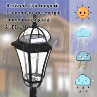 Outsunny Set 2 Felinare Solare pentru Grădină cu 2 LED-uri și Aprindere Automată, Negru(m-6)