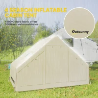 Outsunny Inflatable Camping Tent with Pump, Stove Jack Hole, Easy Setup 2-4 Person Family Blow Up Tent, Waterproof Glamping Luxury Inflatable Tent, Mesh Windows, Doors, Hook, Carry Bag, Beige(m-6)