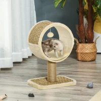 PawHut kattenkrabpaal kattenspeelgoed klimboom spaanplaat jute zeegras fluweelzacht polyester kaki + beige + koffie 40 x 30 x 56 cm(m-2)