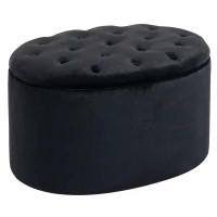HOMCOM bank gestoffeerde bank met opbergruimte borstbank ovale vorm hal slaapkamer woonkamer fluweelzacht polyester rubber hout zwart 71 x 52 x 42 cm(m-1)