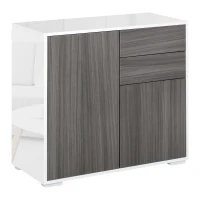 HOMCOM Aufbewahrungsschrank mit 2 Schubladen, 2 Türen, mit Kippschutz, für Wohnzimmer, Schlafzimmer, 79 x 36 x 74 cm, Weiß+Grau(m-1)
