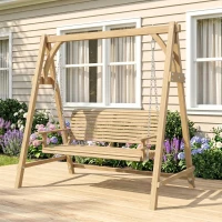 Outsunny Balancelle de Jardin 2 Places dim. 1,8L x 1,2l x 1,85H m accoudoirs Supports Verres Bois de mélèze pré-huilé(m-8)