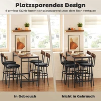 HOMCOM 5-delige Bartafelset met 4 Stoelen, Industrieel Design, voor Keuken, Eetkamer, Hout, Staal, Bruin(m-6)