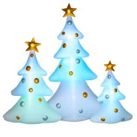 HOMCOM Set van 3 opblaasbare kerstbomen, inclusief blazer, voor binnen en buiten, inclusief bevestigingsmateriaal, wit+goud(m-11)