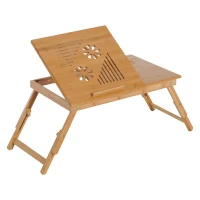 HOMCOM Tavolino da Letto per PC Portatile con Sistema di Raffreddamento in Bambù, 55x35x22-32.5cm(m-11)