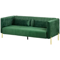 HOMCOM 3-zitsbank, inclusief 2 kussens, fluwelen look, retro design, afneembare hoes, 195 cm x 88 cm x 76 cm groen(m-10)