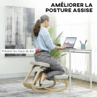 HOMCOM Siège assis genoux, siège ergonomique en bois à bascule, chaise à genoux pour bureau à domiciles, crème(m-4)
