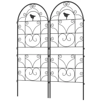 Outsunny Klimrek Metaal 2-delig Set Steekbaar Roestvrij Klimhulp met Vogelontwerp voor Klimplanten 50x120 cm Zwart(m-10)