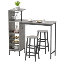 HOMCOM 3 Pieces Dining Room Set, 2 Round Stools with Footrest, 6-Tier Dining Table with Storage Shelves, Natural(m-11)