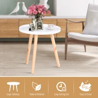 HOMCOM Coffee Table, Carved Floral Round Table with Tray-style Top and Wood Legs, Modern Side Table for Living Room, White(m-4)