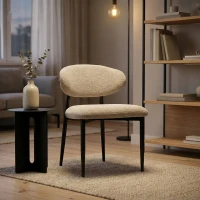 HOMCOM Eetkamerstoelen gestoffeerd keukenstoelen met stalen poten Beige(m-8)