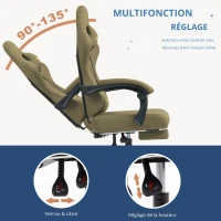 Chaise gamer avec repose-pieds, coussin doux pour la nuque et les lombaires, coussins de soutien amovibles, 60x60x122 cm, Vert(m-4)