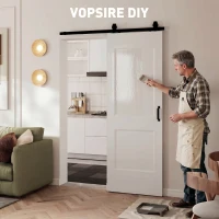 HOMCOM Ușă Culisantă de Interior din Lemn de Pin cu Șină Silențioasă, Ghidaj, Kit Accesorii, Alb(m-4)