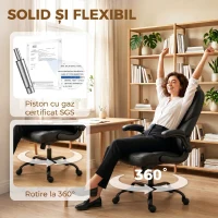 HOMCOM Scaun de Birou Rotativ, Funcție de Balansare, Suporturi Rabatabile pentru Brațe, Spătar Înalt, Negru(m-9)