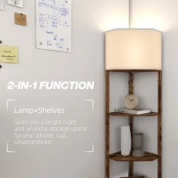 HOMCOM Corner Floor Lamp with Shelves, Tall Standing Lamps for Living Room, with Pull Chain Switch Bulb not Included, Rustic Brown(m-4)