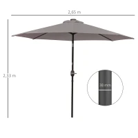 Outsunny Ombrellone da Giardino Inclinabile Ø265 cm con 32 Luci LED Solari e Manovella, Grigio(m-3)
