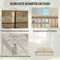 Outsunny Hollywoodschommel 2-Zits Rattan Tuinschommel met Kussens Ketens Tot 240 kg 115 x 66 x 44 cm Beige(m-6)