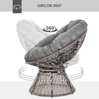 Outsunny Sillón Papasan Giratorio 360° de Ratán Sintético con Cojín Carga 160 kg para Exterior Jardín Terraza 87x97x86 cm Gris(m-4)