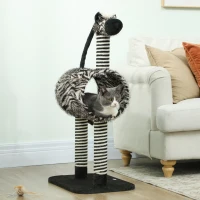 PawHut kattenboom, kattenboom in zebradesign, klimboom met kattentunnel, kattenkrabpaal met jutepaal, speelboom, kattenmeubilair, zwart+wit, 93 cm(m-2)
