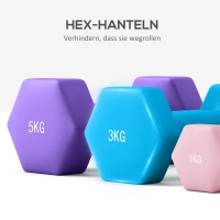 SPORTNOW Halterset met opbergrek, set met 6 halters voor fitness-training, 2 x 1kg, 2 x 3kg, 2 x 5kg(m-7)