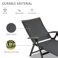 Outsunny Set of 2 Outdoor Folding Sun Loungers, 5-Position Adjustable Chaise Lounge Chairs with Aluminium Frame for Patio, Garden, Grey(m-5)