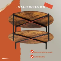 Tavolino rotondo a due livelli, ampio spazio contenitivo, gambe regolabili, 83x83x44,5 cm, Marrone(m-7)
