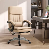 Vinsetto Fauteuil de bureau massant fauteuil bureau ergonomique hauteur réglable dossier inclinable repose-pied coussin lombaire télécommande intégrés revêtement synthétique beige(m-10)