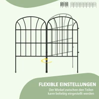 Outsunny Tuinhek, 8 Elementen, vormbare Metaalomheining, Roomdivider, 264x61 cm, Zwart(m-5)