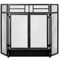HOMCOM Parascintille Pieghevole a 3 Pannelli con Doppia Porta in Metallo, 120x11.5x79 cm, Nero(m-11)