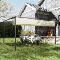 Outsunny 4 x 3(m) Metal Pergola with Retractable Roof, Garden Gazebo Canopy Shelter for Outdoor, Patio, Cream White(m-10)