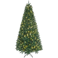 HOMCOM Albero di Natale Artificiale Luminoso con 450 Luci LED Bianche e 1146 Rami, Base in Metallo Pieghevole - Verde(m-1)