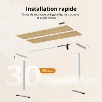 Bureau électrique assis-debout, système anti-collision, réglable en continu, 72–118 cm, 160x70x72-118 cm, coloris chêne(m-10)