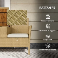 Outsunny Panca da Giardino con Tavolino a Ribalta Portaoggetti, in Rattan e Acciaio, 134x58x82 cm, Crema e Cachi(m-5)