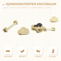 PawHut Katten trap, 5-delige set, 2 krabpalen, 2 platforms met pluche bekleding, hangmat, beige(m-4)
