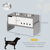 PawHut Verhoogd voerstation voor honden, met opbergruimte en anti-schrokmat, 2 x 2000 ml roestvrijstalen kom, grijs(m-3)