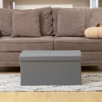 HOMCOM End of Bed Bench, Storage Ottoman Bench, 89L PU Leather Folding Foot Rest Stool, Grey(m-8)