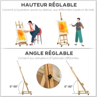 Vinsetto Chevalet d'artiste sur roulettes pliable en bois de hêtre pour toiles à peindre jusqu'à 118 cm bois naturel(m-4)
